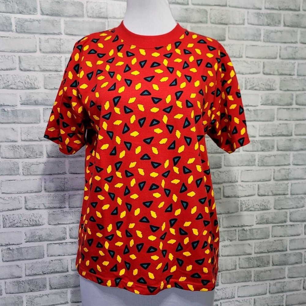 Vintage 90s Casual‎ Corner Size L Colorful Abstract Geo Pattern Crew Neck Tshirt